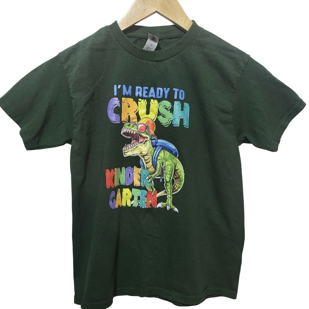Gildan Boys Green I'm Ready to Crush Kindergarten T-Rex Dinosaur Shirt Youth M