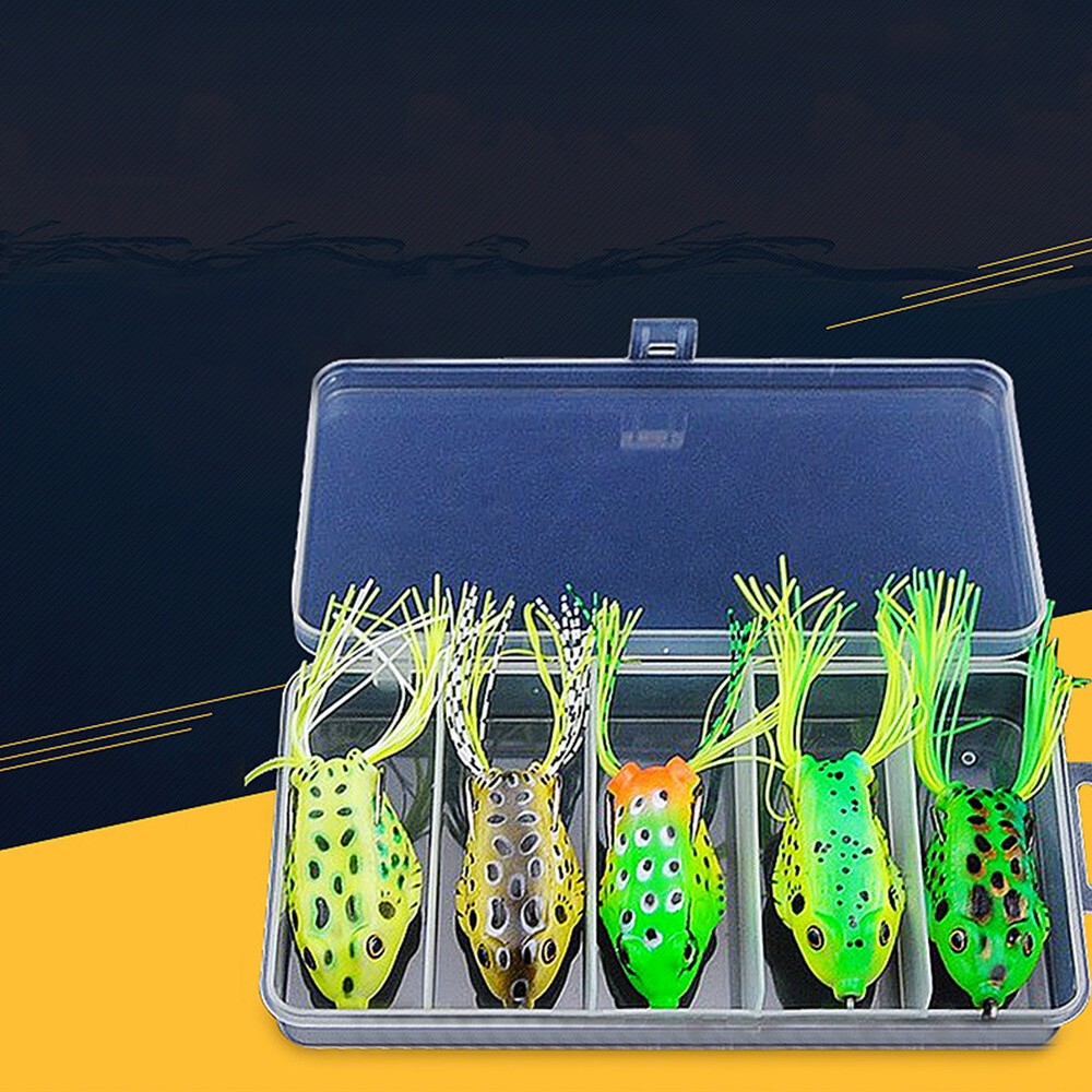 5pcs Soft Plastic Lures Fishing Frog Snakehead Perch Bass Bait Set Simulated New