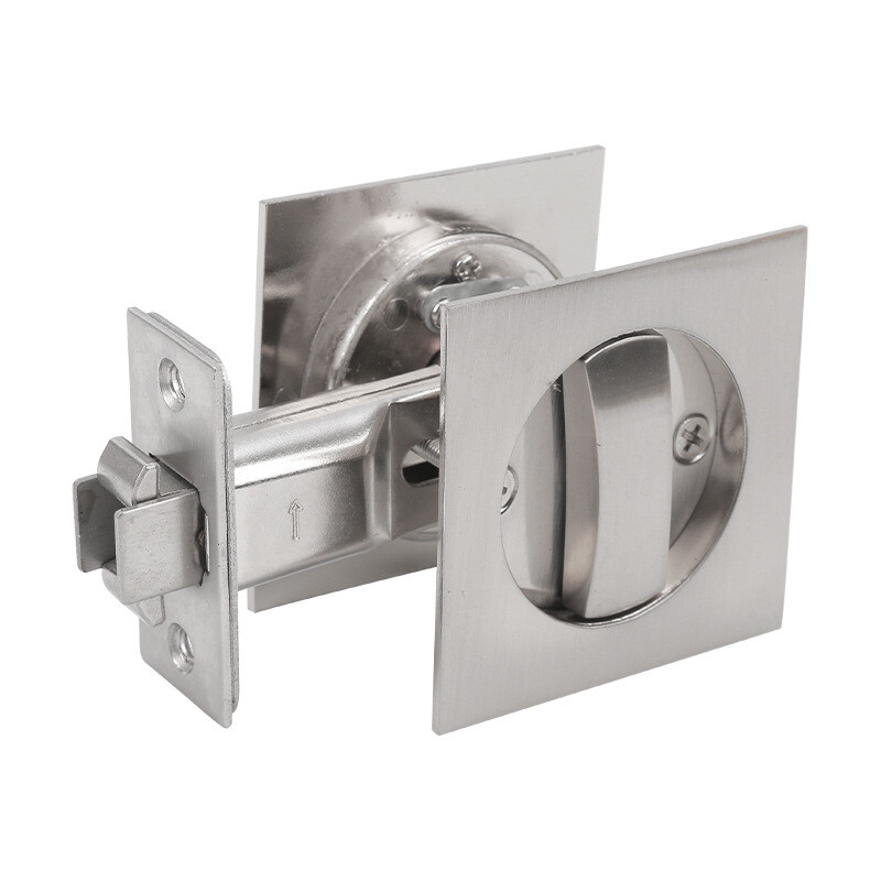 Sliding Barn Pocket Door Lock with Key, Recessed Silvery Square Latch