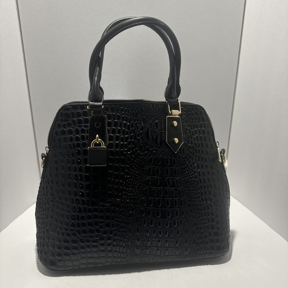 Black Faux Crocodile Pattern Handbag