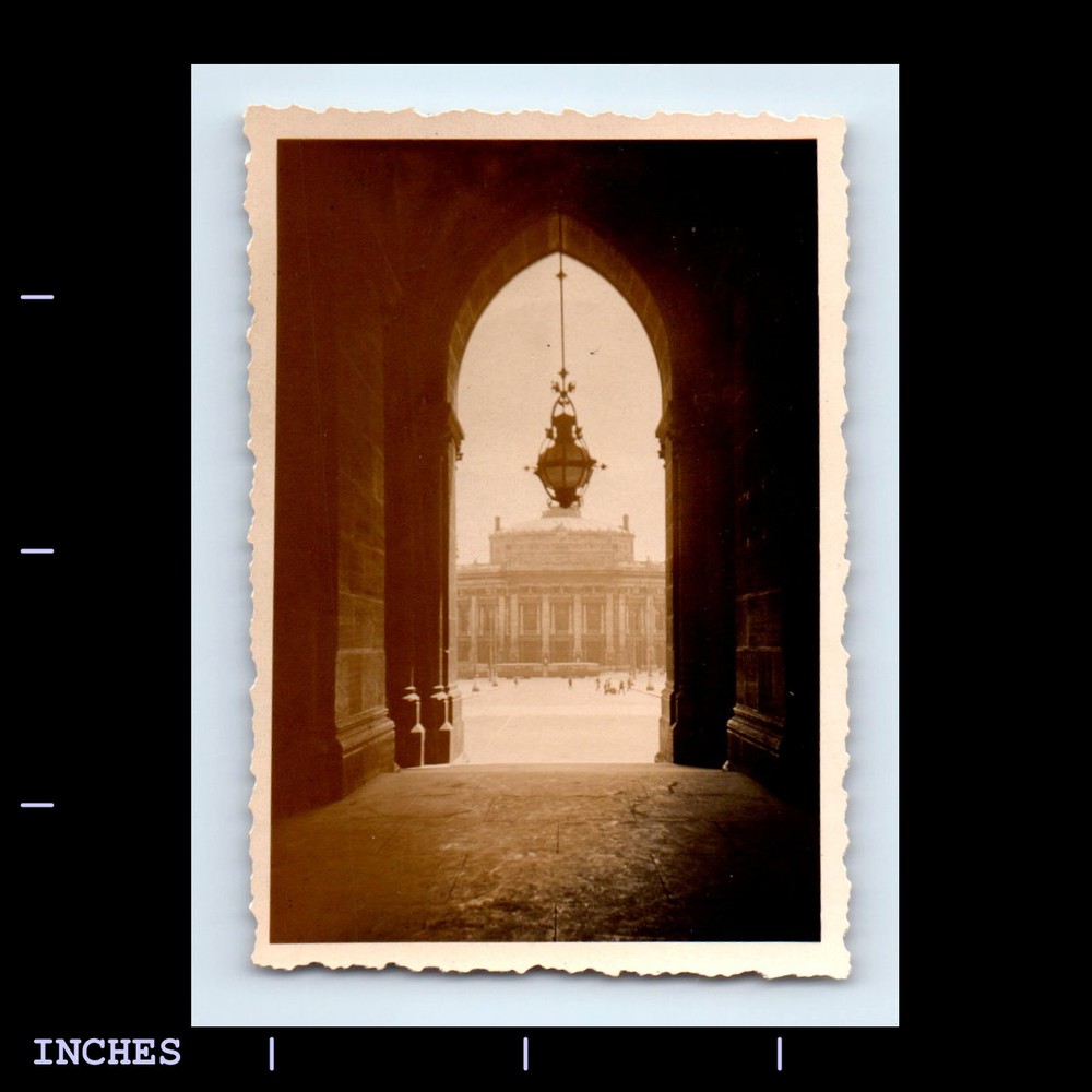 Vintage Courtyard Town Square View Through Archway Retro Photo  