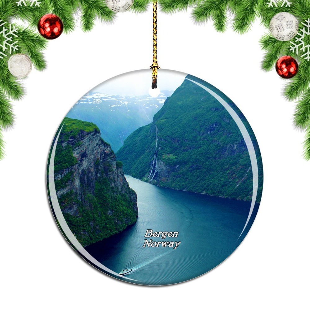 Norway Geiranger Fjord Bergen travel souvenir Christmas ornament city charm  
