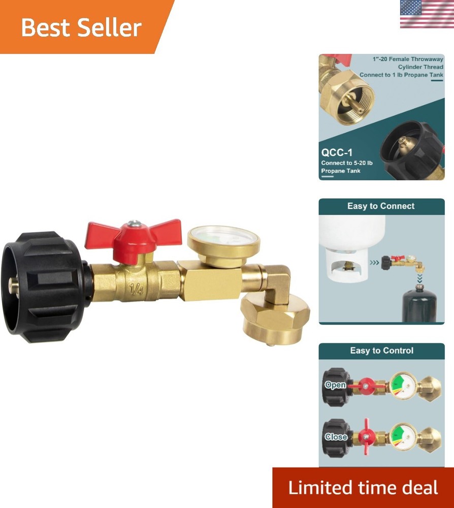 Effortless Propane Refill Adapter: 90-Degree Design with Gauge and Control Valve