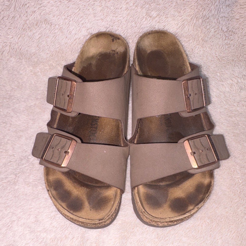 Birkenstock Men's Brown Leather Slide Sandals Buckle Adjustable Strap