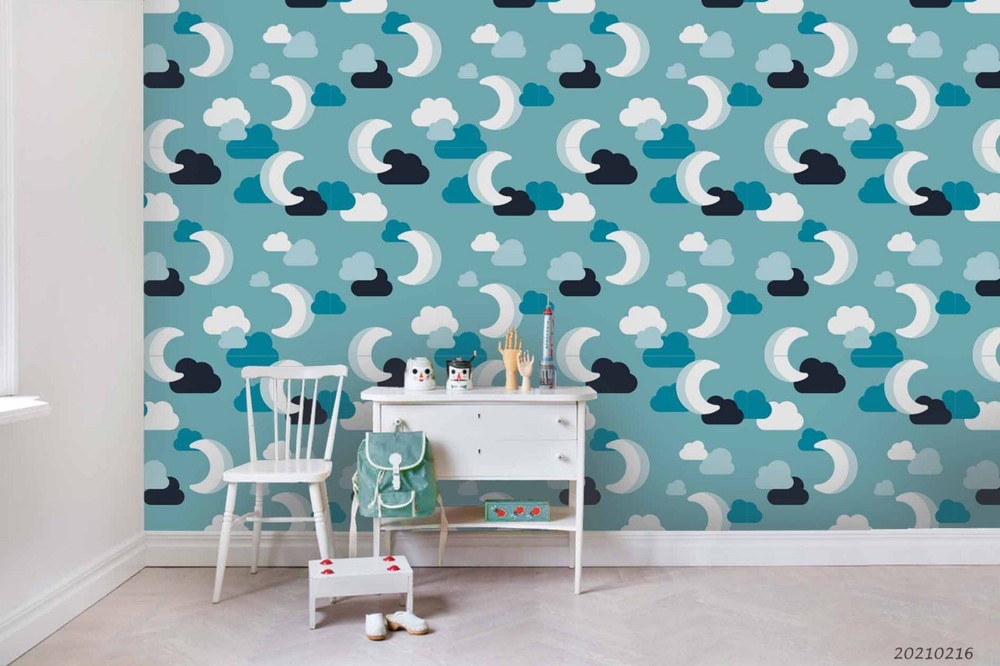 3D Hand-drawn Space Moon Cloud Pattern Wall Murals Wallpaper Murals Wall Sticker