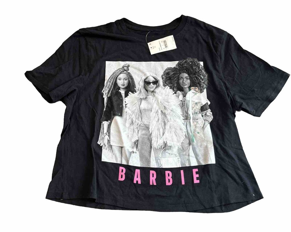 Barbie Women’s Cropped T-Shirt Size M Black New Tags