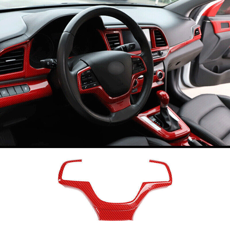 For Hyundai Accent Carbon Fiber Red ABS Steering Wheel Switch Cover Trim 2018~22