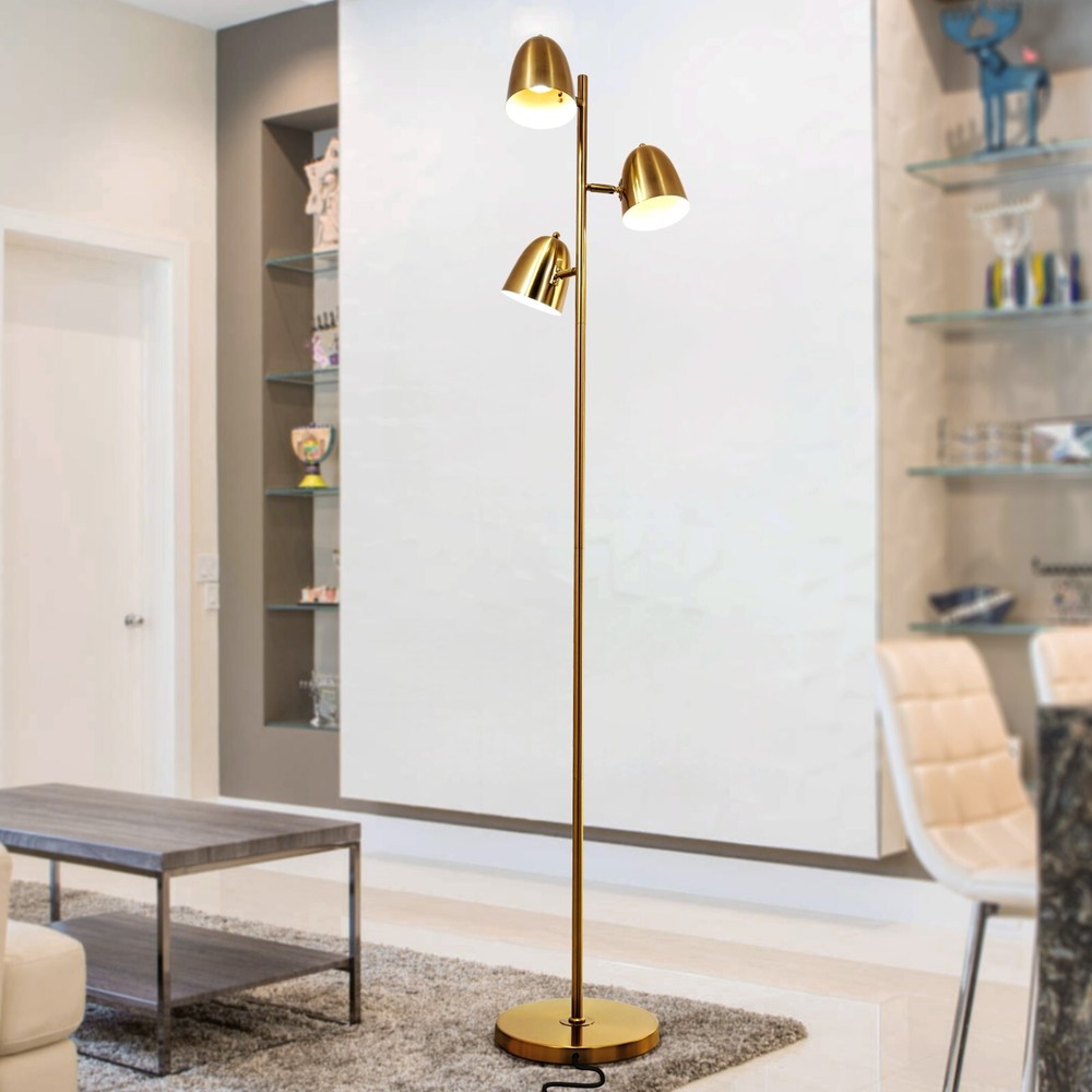 Gold Modern Floor Lamp 3 Rotatable Light Heads Tall Standing Foor Light Fixture