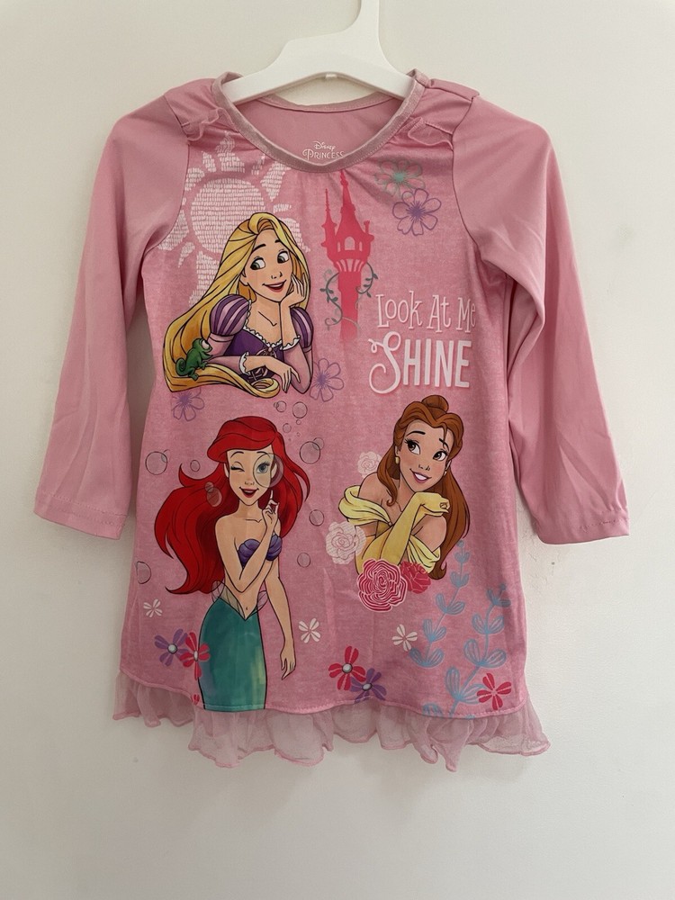 Disney Princess Toddler Girls Rapunzel Ariel Belle Long Sleeve Nightgown Pink 3T
