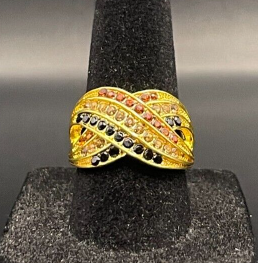 Vintage Antique Gold Tone Rhinestone Cocktail Ring - Size 7