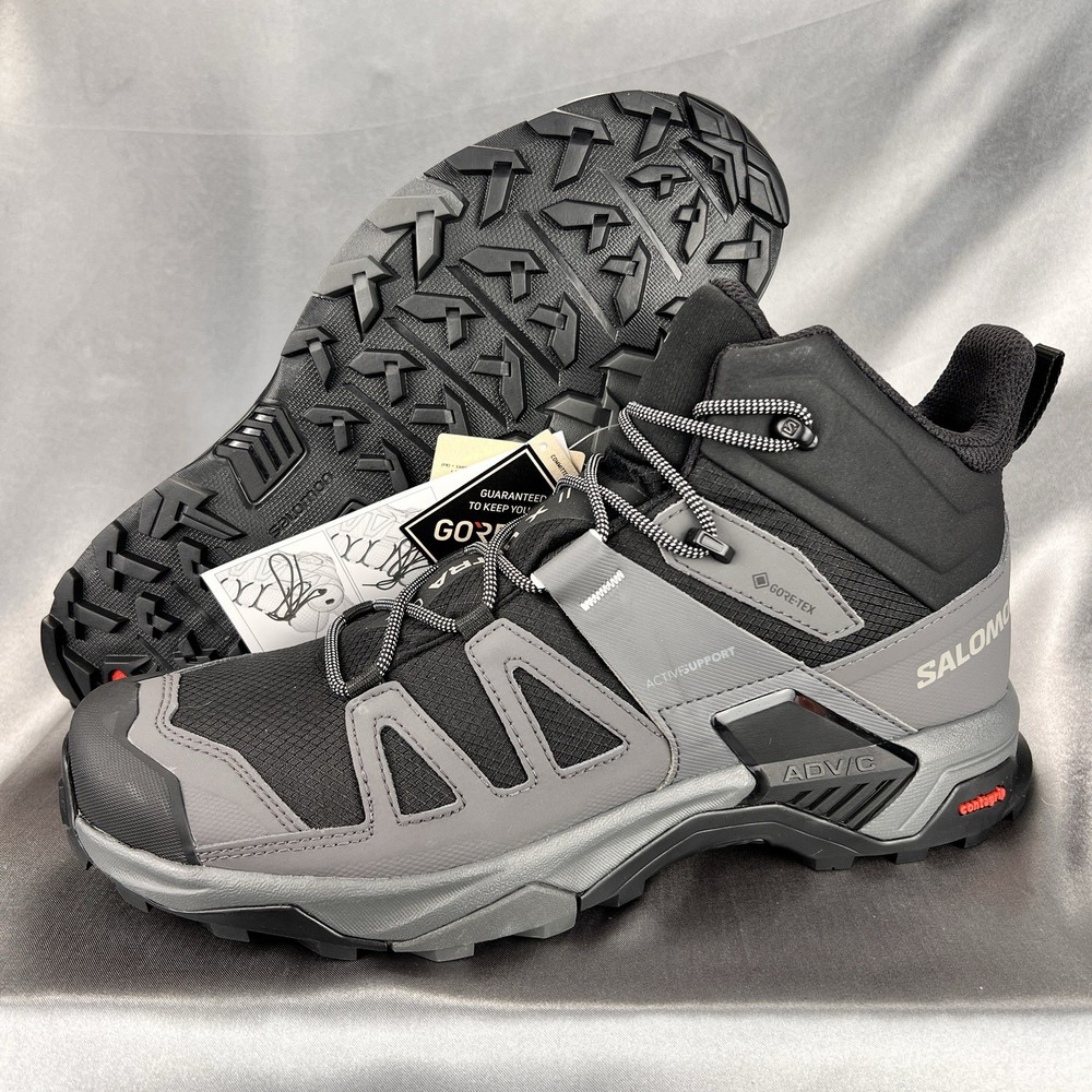 Men's Salomon X Ultra 4 Mid GTX Hiking Boots Size 11.5 Gray Black Trail Shoes