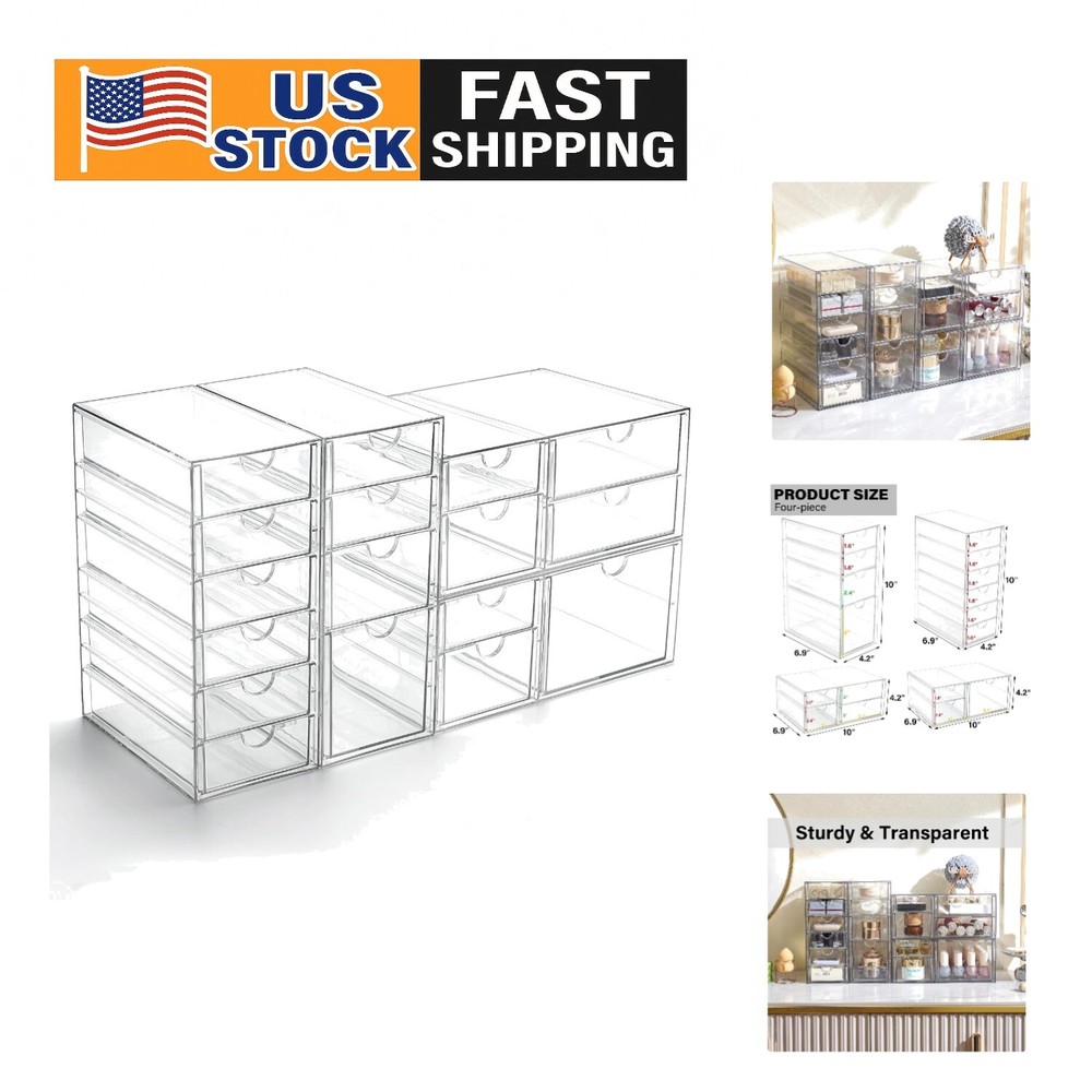 Clear 4-Section Acrylic Drawer Organizer for Jewelry Office or Craft Supplies
