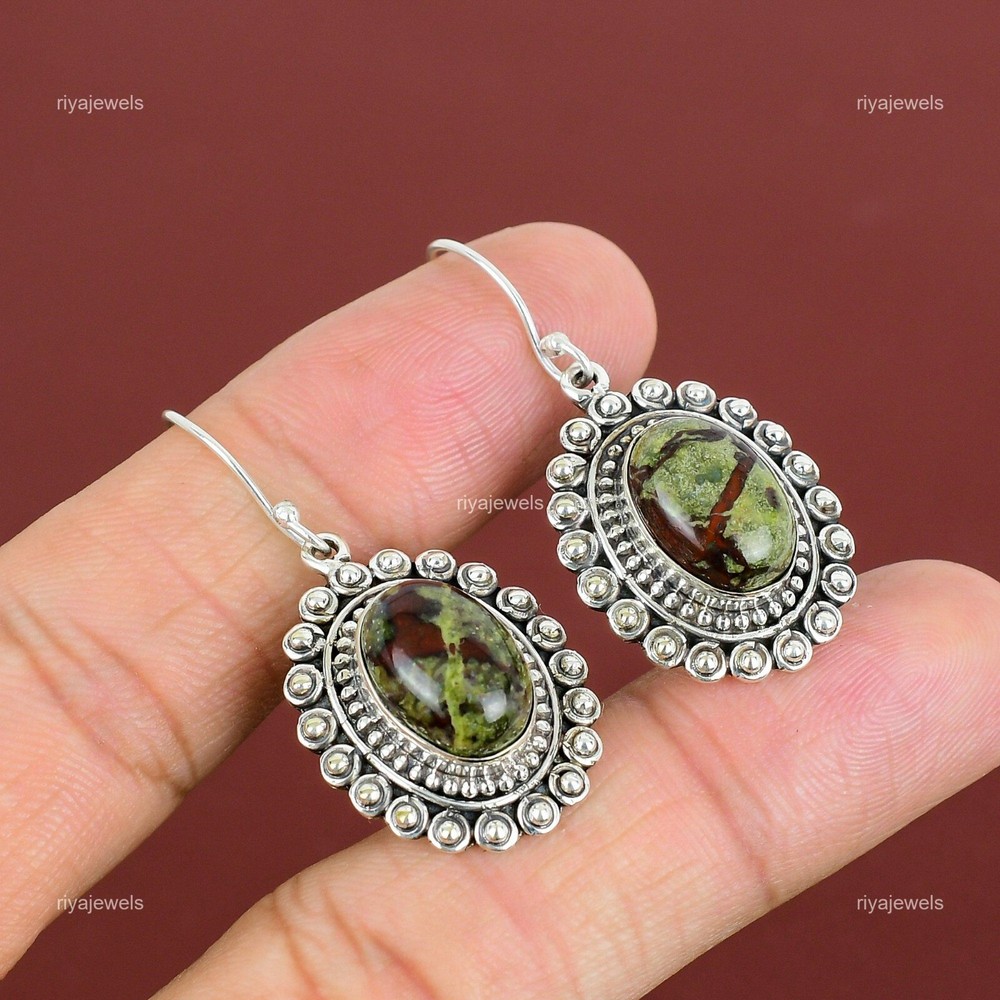 Pendientes Cyber Monday Oferta Piedra de Sangre Dragón Plata Esterlina Bisel Colgante-image