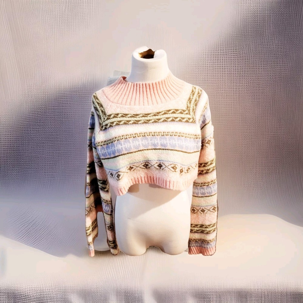 Romwe Coquette Cropped Pullover Sweater Pink Cottagecore Fairycore