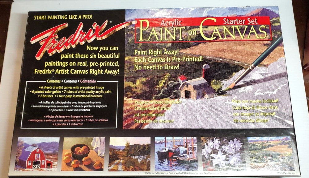 Fredrix Paint Supply Acrylic Starter Set With 6 Imaged Art Canvas Prints