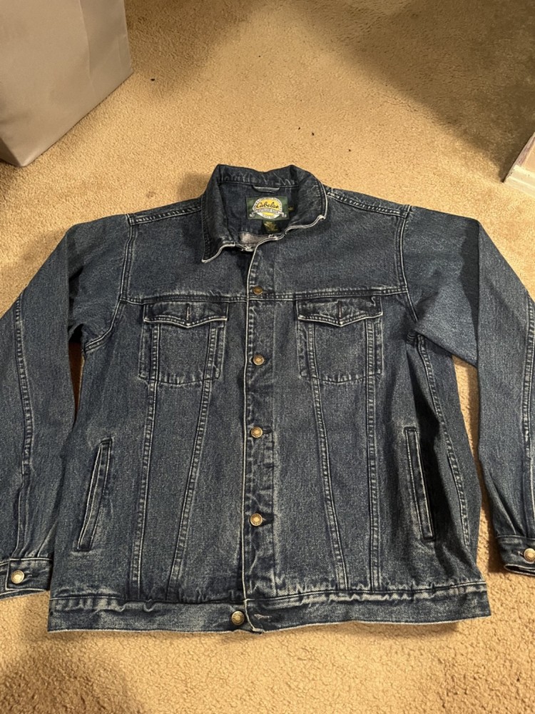 Vintage Cabelas Dark Blue Denim Jean Jacket Tall Large Western Workwear
