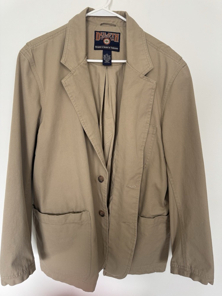 Duluth Trading Co Men’s Sz L Fire Hose Jacket Khaki Blazer Sport Coat