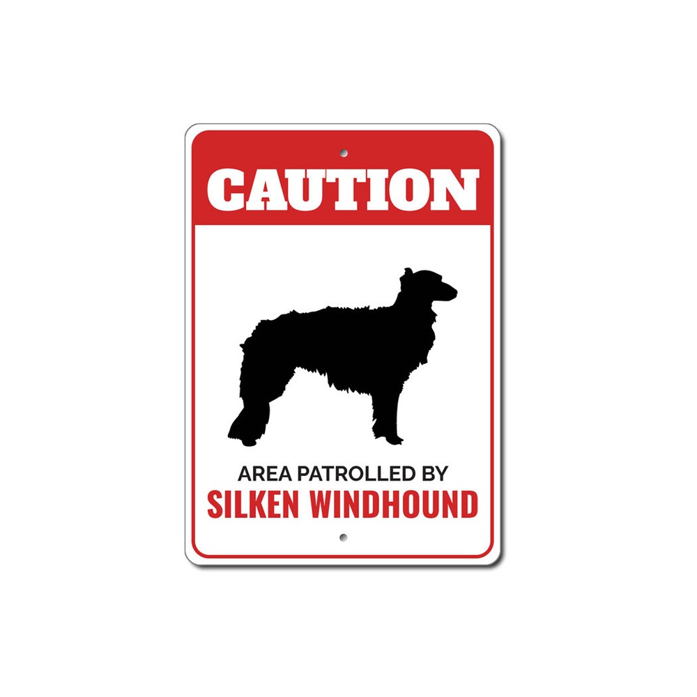 Patrolled By Silken Windhound Caution Metal Sign Dog Kennel Breed Canine K9 Paw