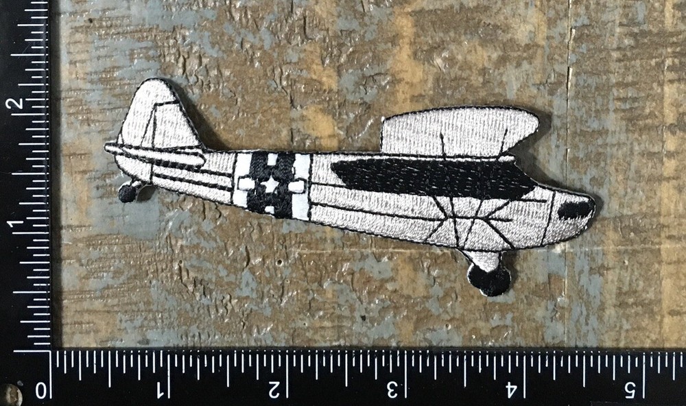 Vintage Aviation Plane Embroidered Iron-On Patch in Silver and Black