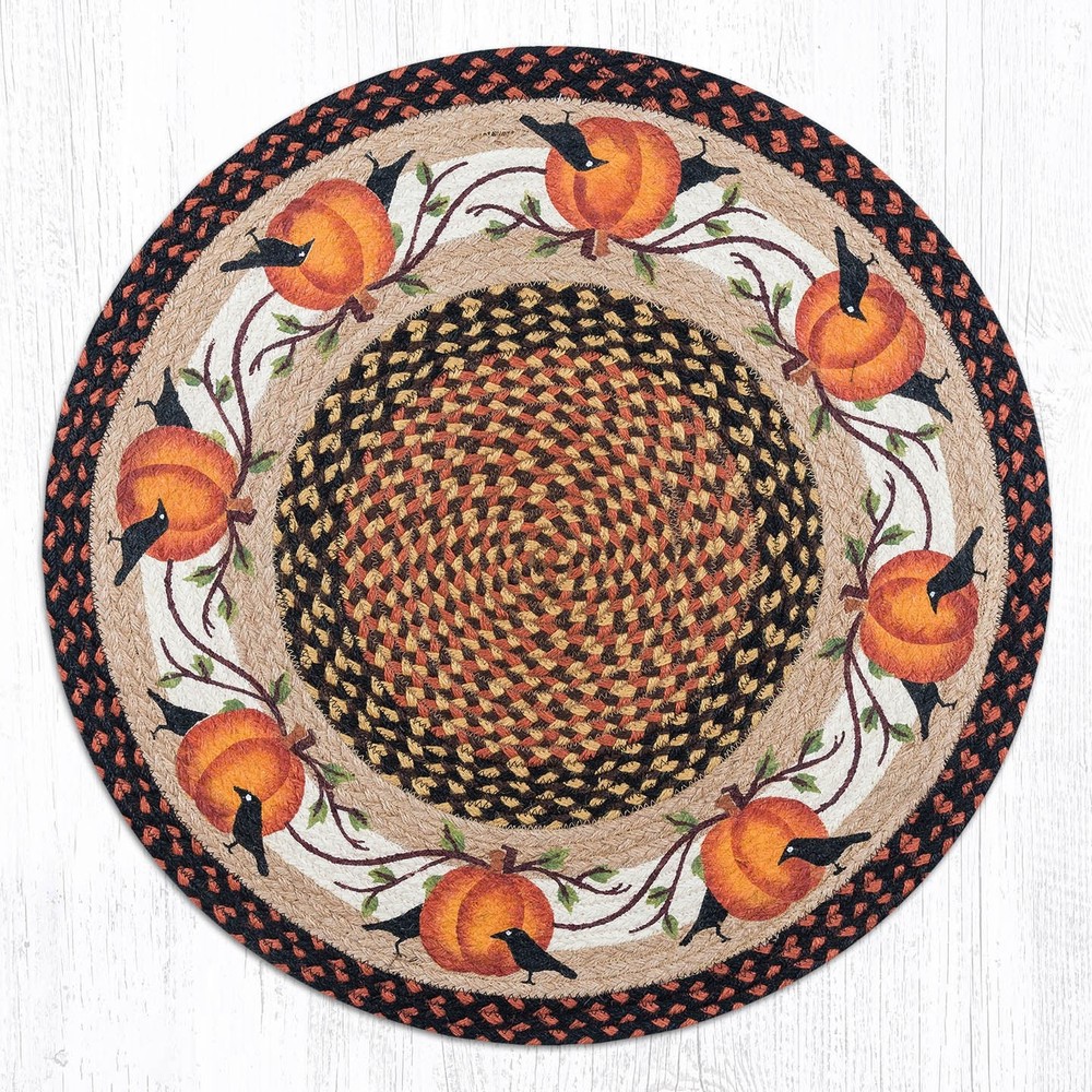 Earth Rugs RP-222 Pumpkin Crow Round Patch 27