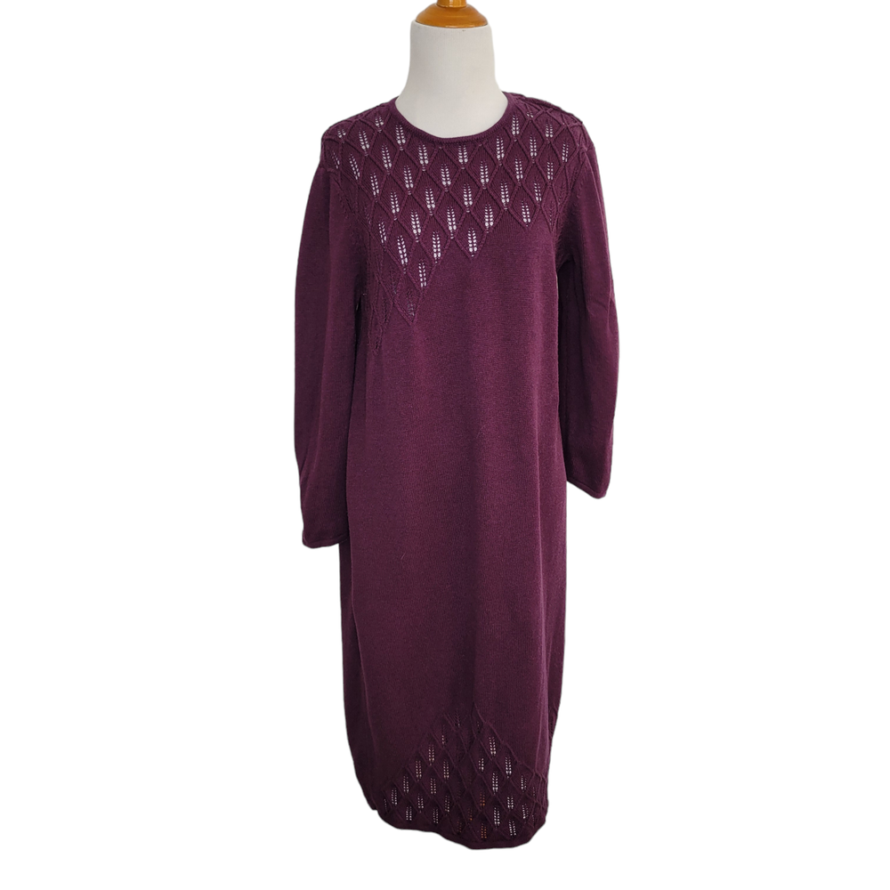 J. McLaughlin Cotton Sweater Dress Sangria Purple Crochet 3/4 Sleeve Women XL