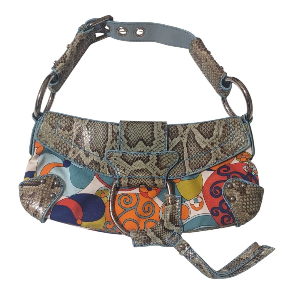 Dolce & Gabbana Snakeskin Trimmed Floral Print Handbag Shoulder Bag