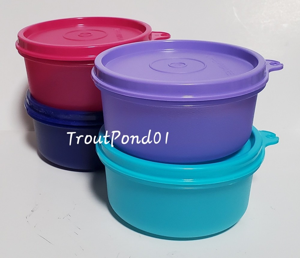 TUPPERWARE Snack Cups Set 4 Bowls 7oz Serving Dip Dish Indigo Aqua Lilac Fuchsia