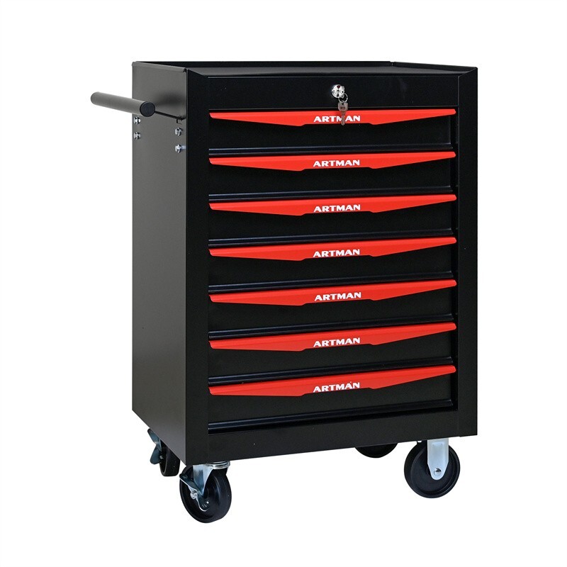 7 Drawers Rolling Tool Box Cart Tool Chest Tool Storage Cabinet w/ Lock & Key