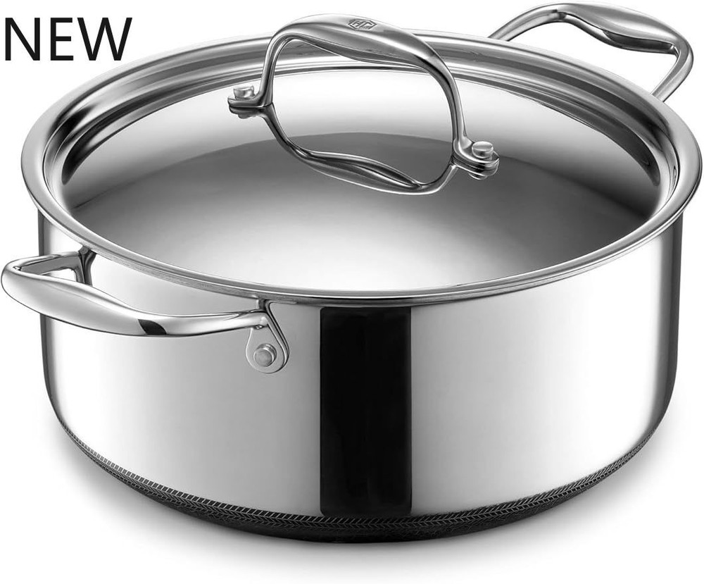 HexClad Hybrid Nonstick 5-Qt Dutch Oven with Stainless Steel Lid and Stay-Cool Handle