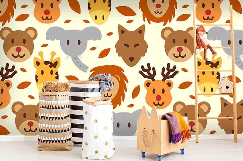 3D Cartoon Animal Head Pattern Wall Murals Wallpaper Murals Wall Sticker
