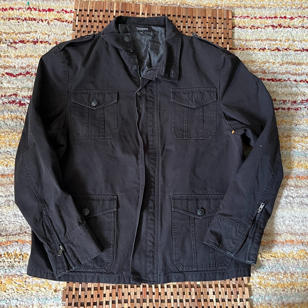 Brixton Canvas Full Zip Utility Military Jacket Black Men's Size XL