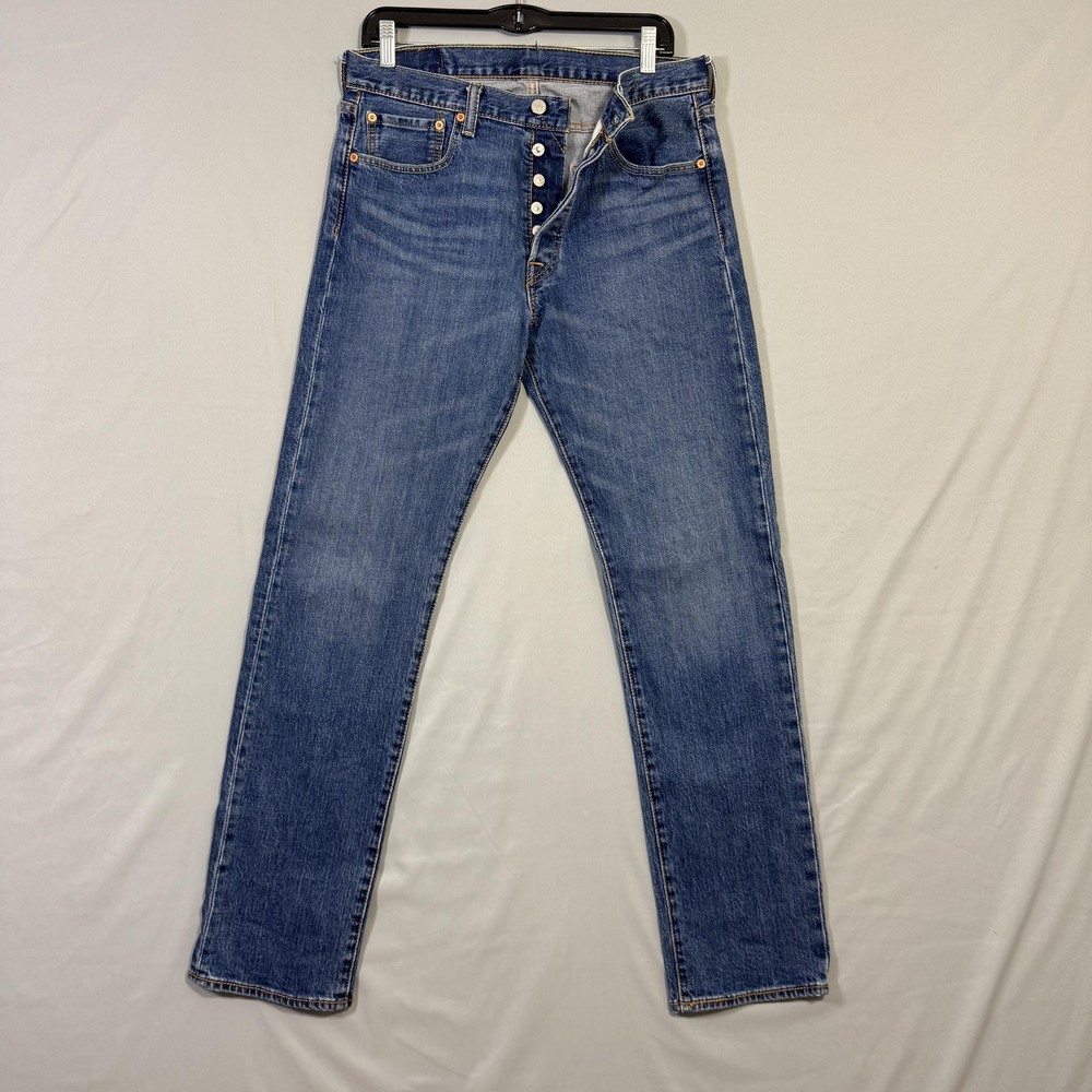 Levis 501 Jeans Mens 32x34 Blue Denim Straight Leg Button Fly Classic Fit Whiske