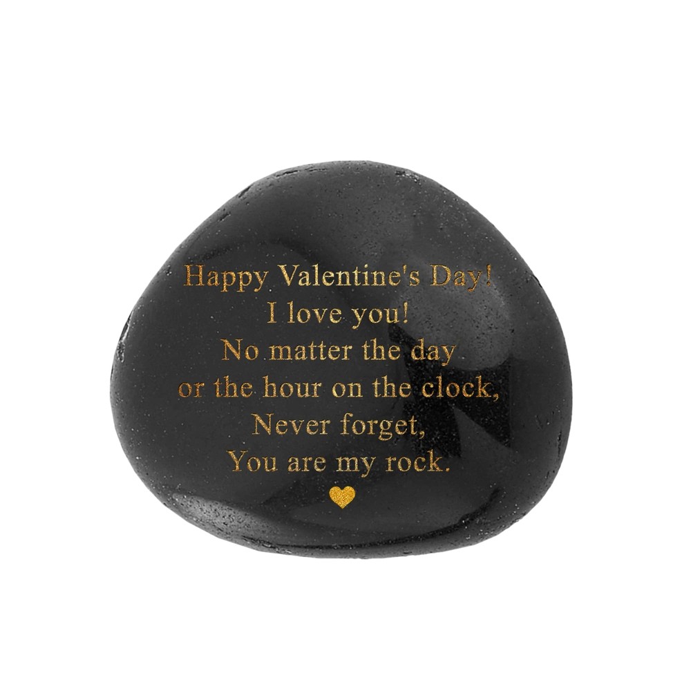 Valentines Day Gift - Black Polished You Are My Rock Engraved Pebble-image