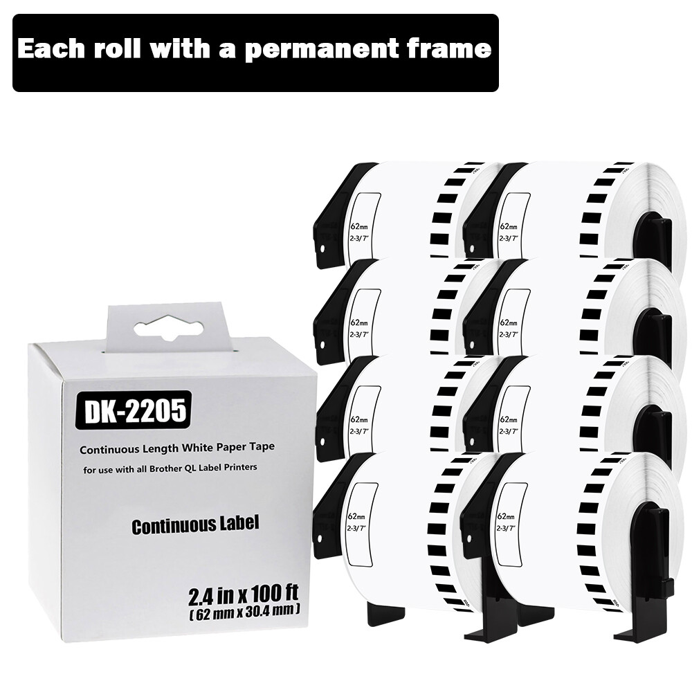 62mm x 30.48m 8-Roll Shipping Labels for Brother QL-570 & DK-2205 2-3/7