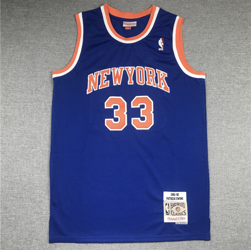 New York Knicks Patrick Ewing blue regular season basketball retro jersey