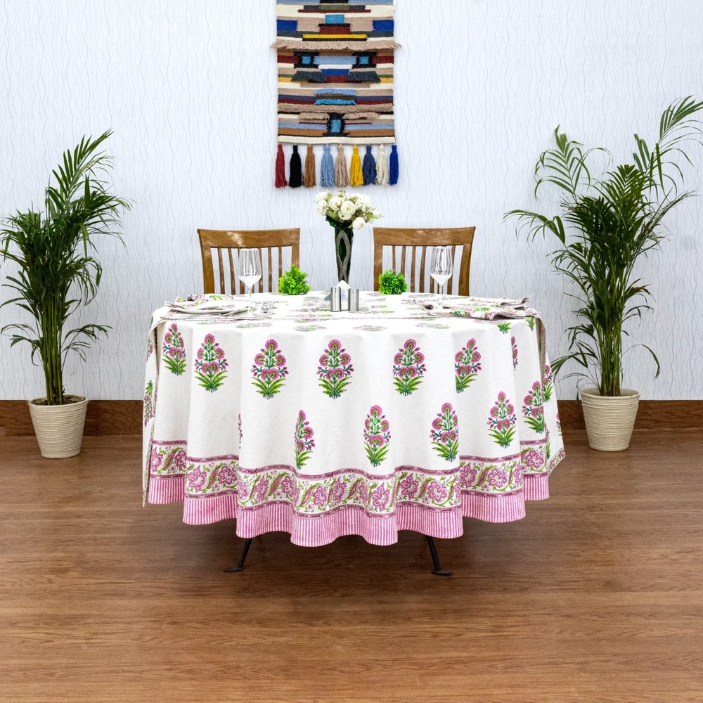 Handblock Printed Round Cotton Tablecloth for Dining and Home Decor