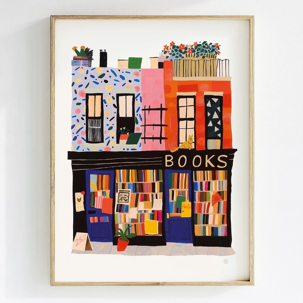 Bookstore Art Print Bookworm Art New York Bookshop Illustration Literary Wall