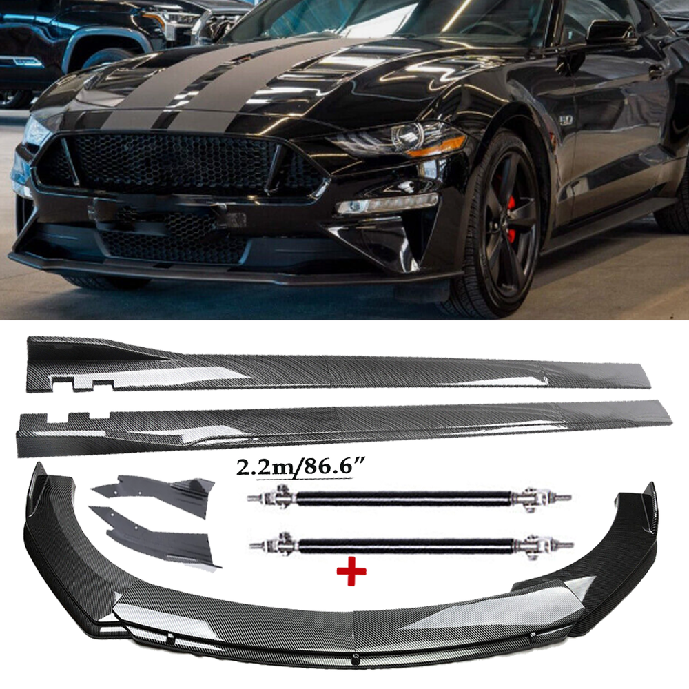 Carbon Fiber Front Bumper Lip & Side Skirt Kit for 2005-2009 Ford Mustang