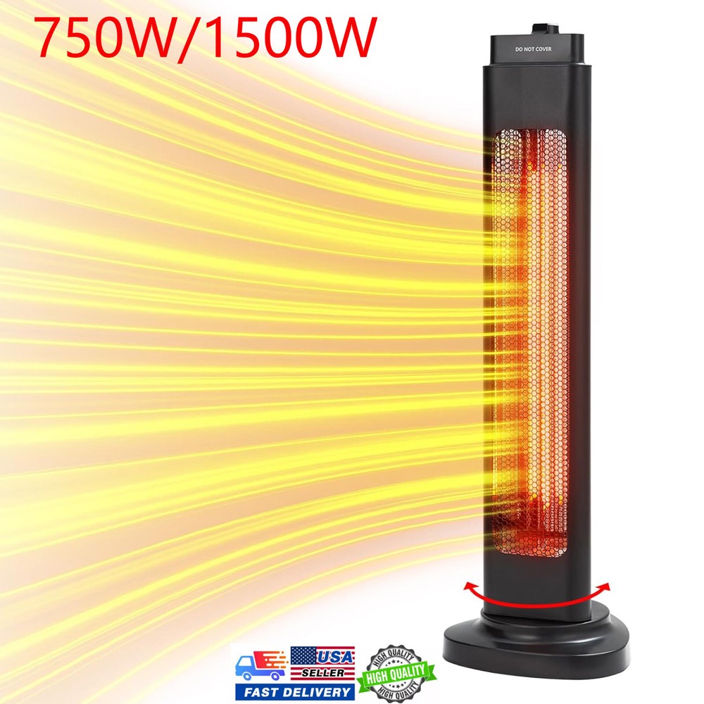 1500W Electric Patio Heater Portable 2 Heating Level With Timer & Remote Control