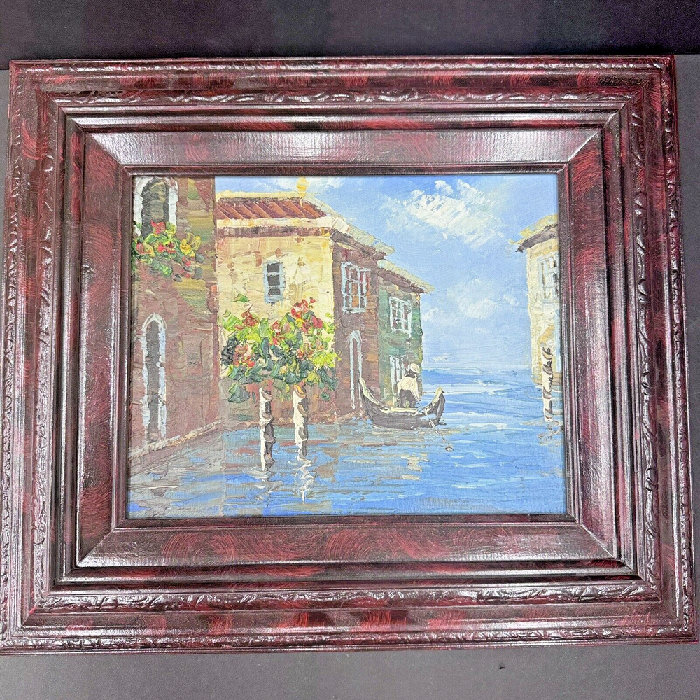 Modernist Italian Venetian Gondola Coastal Landscape Palette Knife Painting