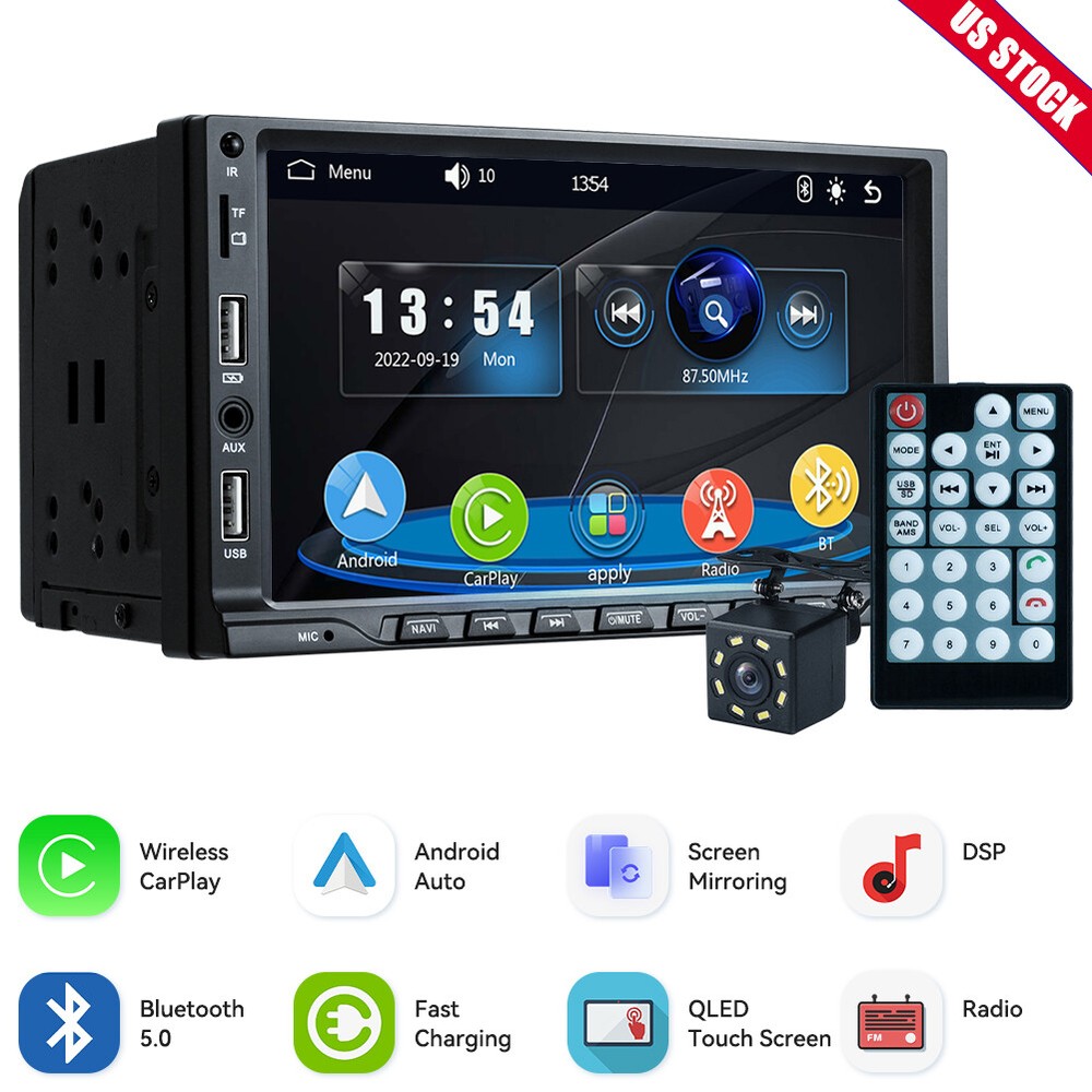 7-inch Double DIN CarPlay Android MP5 Bluetooth Touchscreen Stereo Radio-image