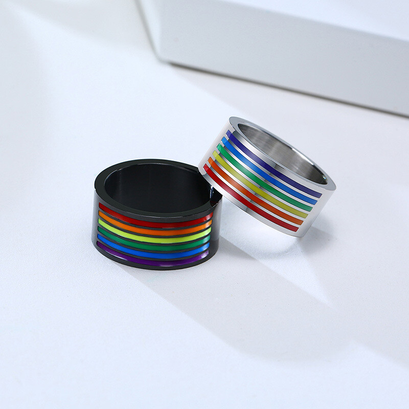 10mm Stainless Steel Fashion  Rainbow Oil Dripping Men's Ring 2 Colors 5-12