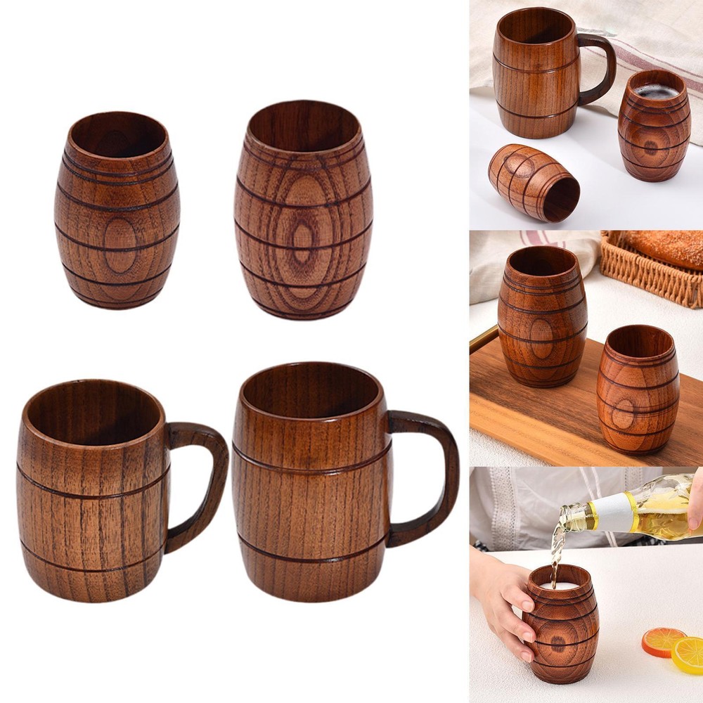 Wood Beer Mug Portable Drinking Cup Tea Cup for Juice Cold or Hot Drinks Bar