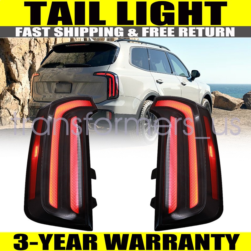 Pair For Kia Telluride 2023-2024 LED Tail Lights Lamps Black Left & Right Side