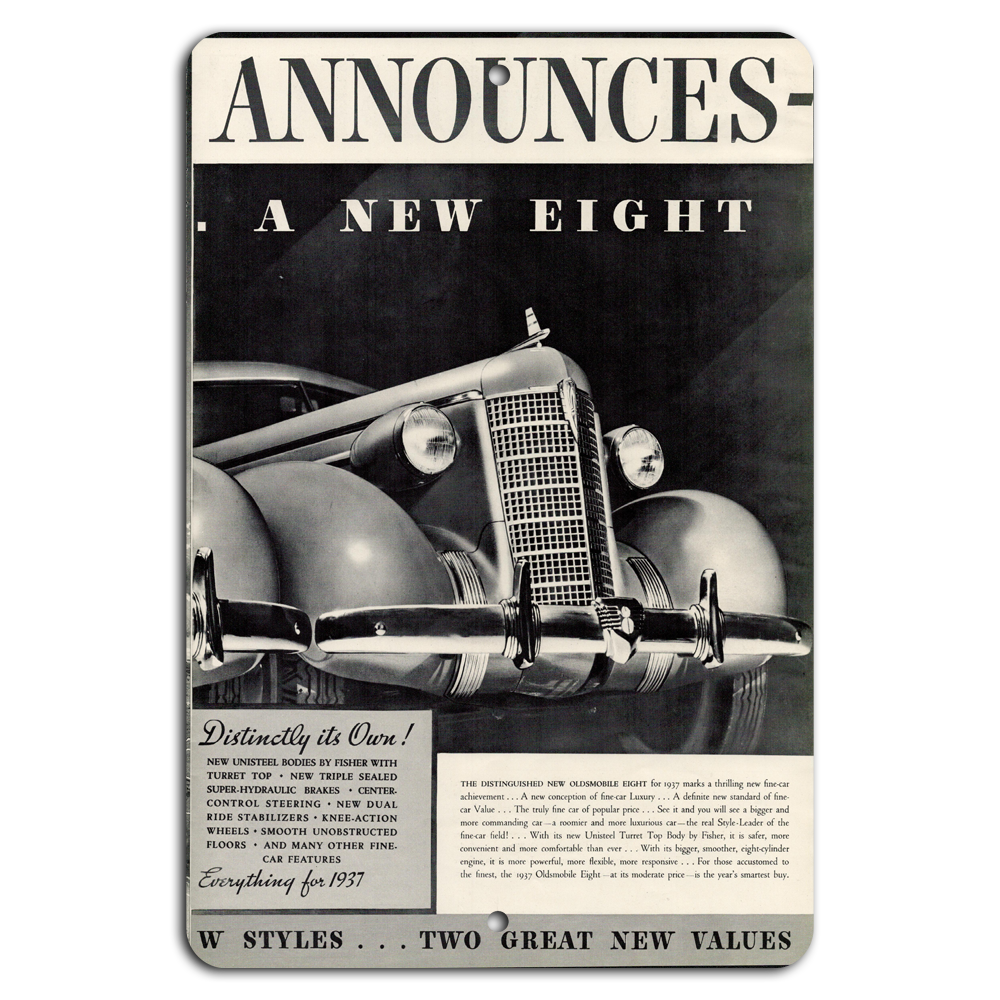 Vintage 1937 Oldsmobile Eight Retro Car Enthusiast Wall Art Poster  