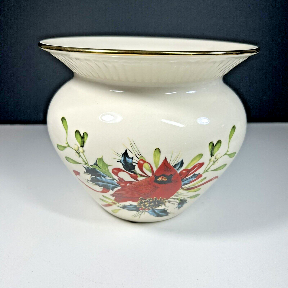 LENOX Vase Cachepot WINTER GREETINGS Say It With Silk Holiday BIRDS McClung