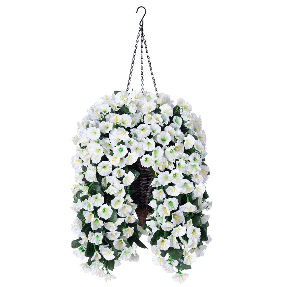 Artificial Faux Hanging White Flowers Plants Basket for  Assorted Colors