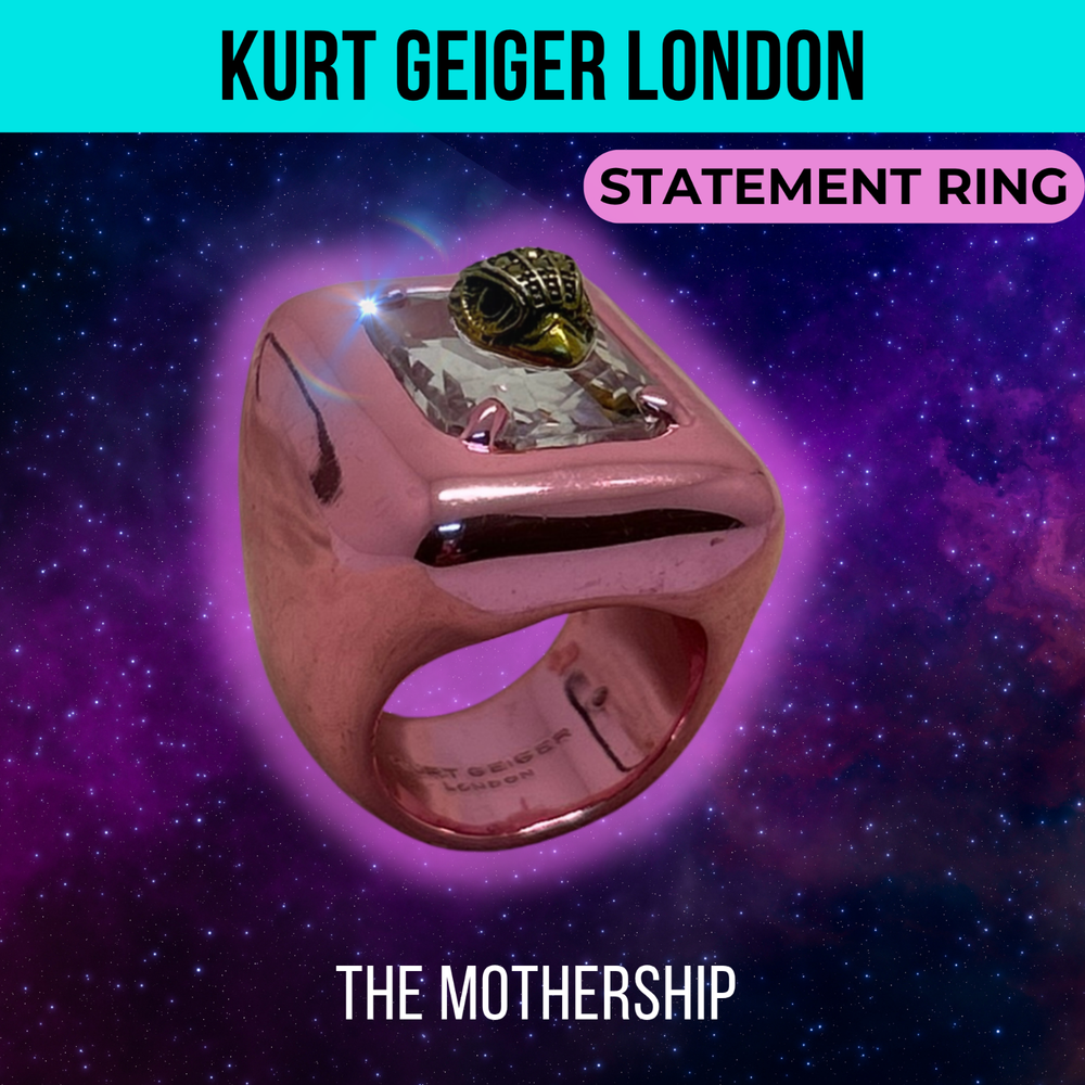 Kurt Geiger London Pink Statement Ring Crystal Crown Accent Bold Size 6.5–7