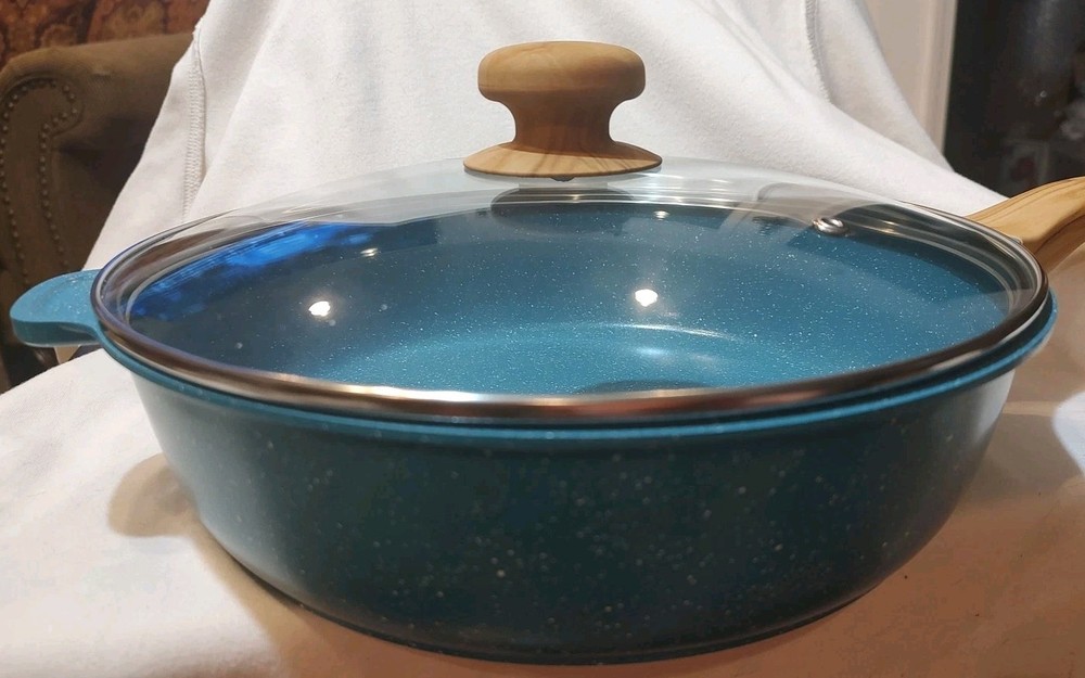 Pioneer Woman 4 Qt Teal Speckle Cast Aluminum Skillet with Lid No Box New