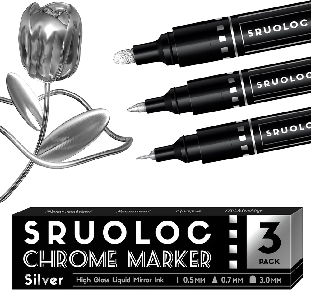 3Pcs Liquid Chrome Paint Markers, Oil-Based Permanent Chrome Maker, Gloss Mirror